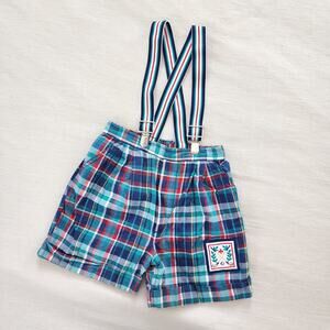 Vintage Suspender Plaid Shorts 4t